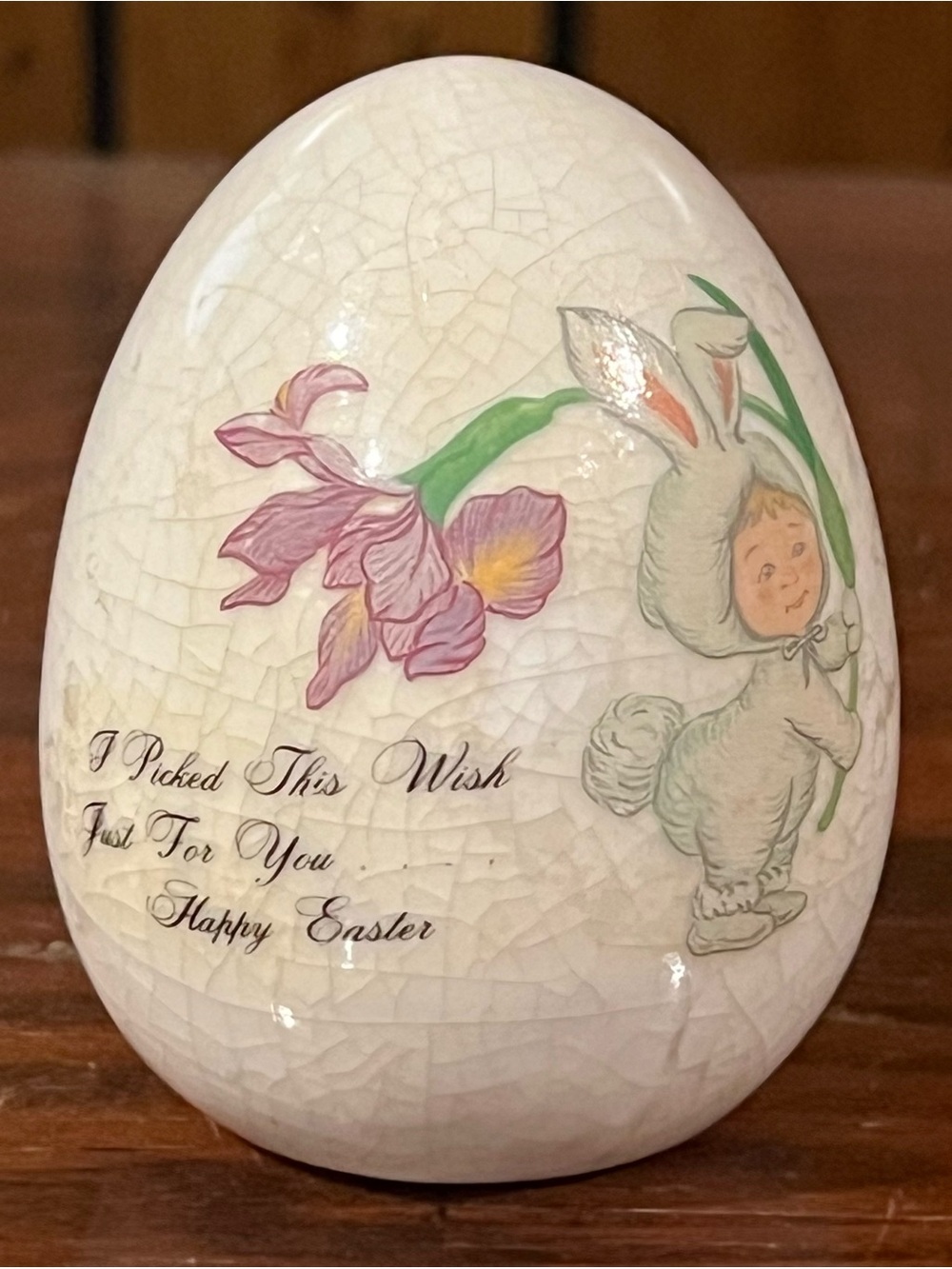 Easter Egg Figurine with Bunny and Flower Illustration 3”